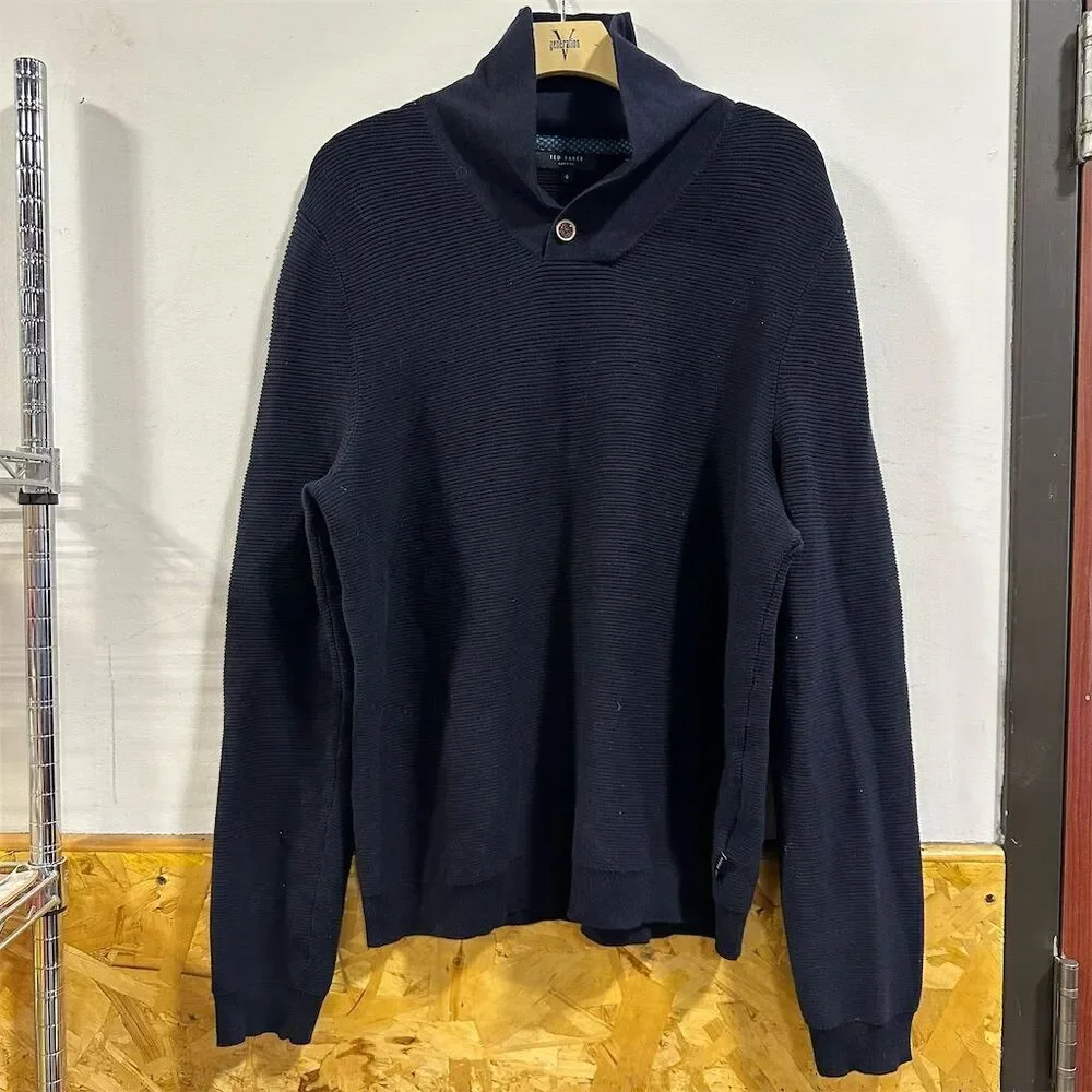 Ted Baker Men's Size 6 Blue Shawl Neck Button Sweater Long Sleeve Casual